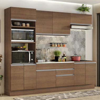 Combo completo de Cocina 270 cm 9 Puertas 2 Cajones Sin Mesada Marrón Glamy Madesa