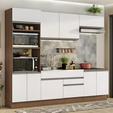Combo completo de Cocina 270 cm 9 Puertas 2 Cajones Sin Mesada Marrón/Blanco Glamy Madesa