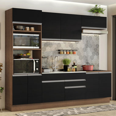 Combo completo de Cocina 270 cm 9 Puertas 2 Cajones Sin Mesada Marrón/Negro Glamy Madesa