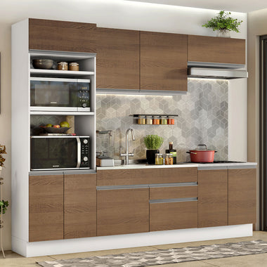 Combo completo de Cocina 270 cm 9 Puertas 2 Cajones Sin Mesada Blanco/Marrón Glamy Madesa
