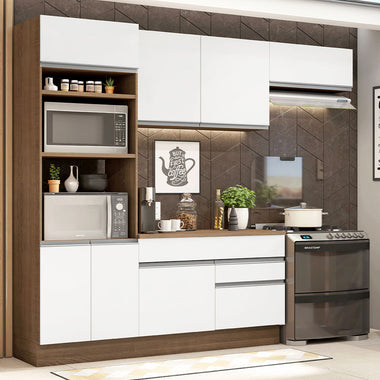 Combo completo de Cocina 270 cm 7 Puertas 2 Cajones Marrón/Blanco Glamy Madesa