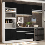 Combo completo de Cocina 270 cm 7 Puertas 2 Cajones Blanco/Negro Glamy Madesa