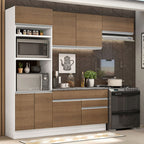Combo completo de Cocina 270 cm 7 Puertas 2 Cajones Blanco/Marrón Glamy Madesa