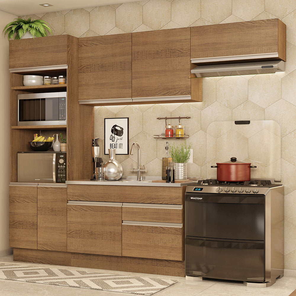 Combo completo de Cocina 270 cm 7 Puertas 2 Cajones Sin Mesada Marrón Glamy Madesa