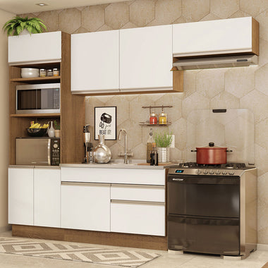 Combo completo de Cocina 270 cm 7 Puertas 2 Cajones Sin Mesada Marrón/Blanco Glamy Madesa