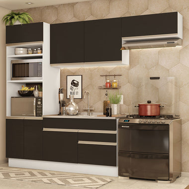 Combo completo de Cocina 270 cm 7 Puertas 2 Cajones Sin Mesada Blanco/Negro Glamy Madesa