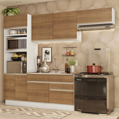 Combo completo de Cocina 270 cm 7 Puertas 2 Cajones Sin Mesada Blanco/Marrón Glamy Madesa