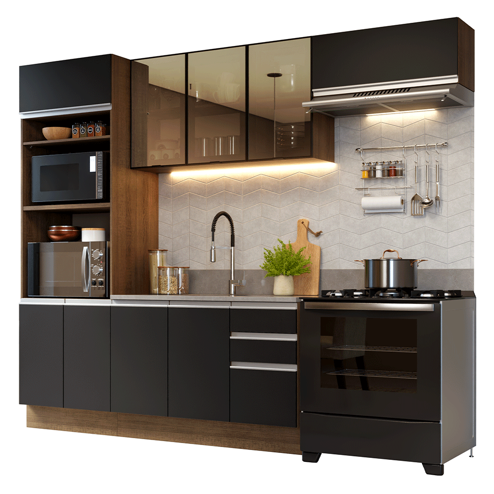 Combo completo de Cocina 270 cm Marrón/Negro Glamy Madesa