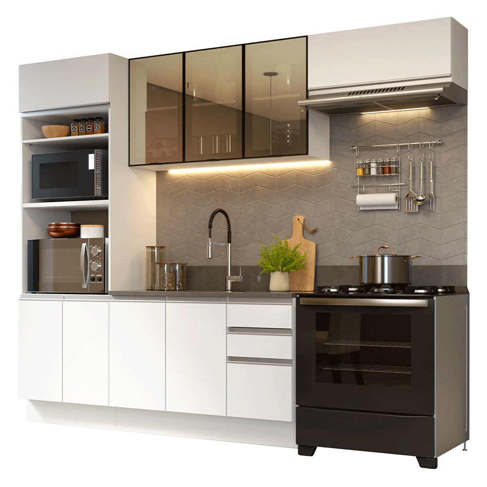 Combo completo de Cocina 270 cm Blanco Glamy Madesa
