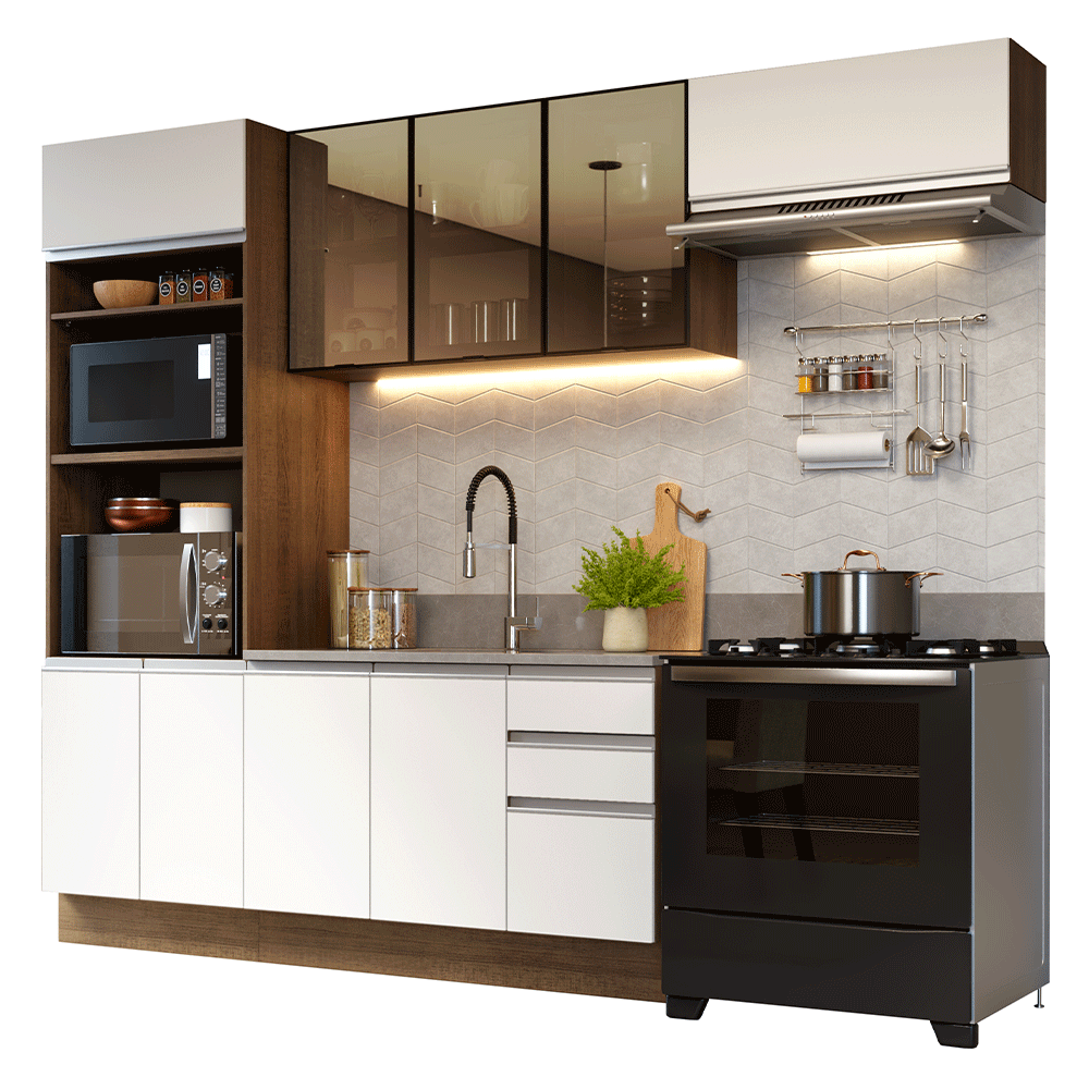 Combo completo de Cocina 270 cm Marrón/Blanco Glamy Madesa