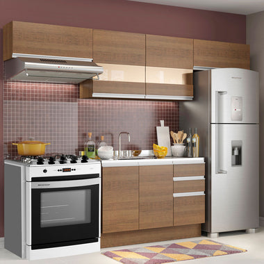 Combo completo de Cocina 280 cm 6 Puertas 3 Cajones Sin Mesada Marrón Glamy Madesa