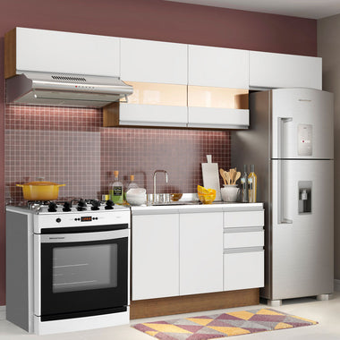 Combo completo de Cocina 280 cm 6 Puertas 3 Cajones Sin Mesada Marrón/Blanco Glamy Madesa