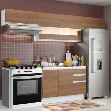 Combo completo de Cocina 280 cm 6 Puertas 3 Cajones Sin Mesada Blanco/Marrón Glamy Madesa