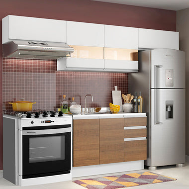 Combo completo de Cocina 280 cm 6 Puertas 3 Cajones Sin Mesada Blanco/Marrón Glamy Madesa