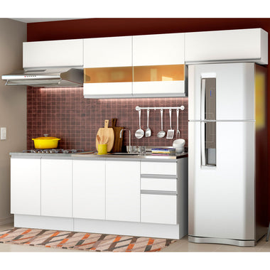 Combo completo de Cocina 280 cm 8 Puertas 3 Cajones Sin Mesada Blanco Glamy Madesa