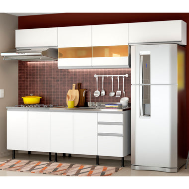 Combo completo de Cocina 280 cm 8 Puertas 3 Cajones Sin Mesada Blanco Glamy Madesa