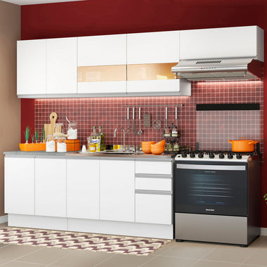 Combo completo de Cocina 280 cm 9 Puertas 3 Cajones Sin Mesada Blanco Glamy Madesa