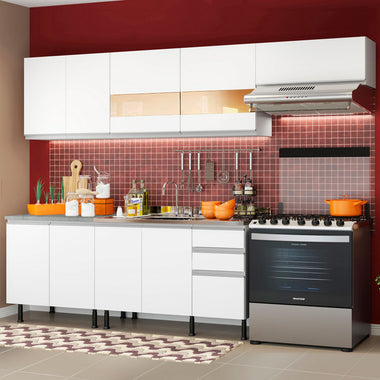 Combo completo de Cocina 280 cm 9 Puertas 3 Cajones Sin Mesada Blanco Glamy Madesa
