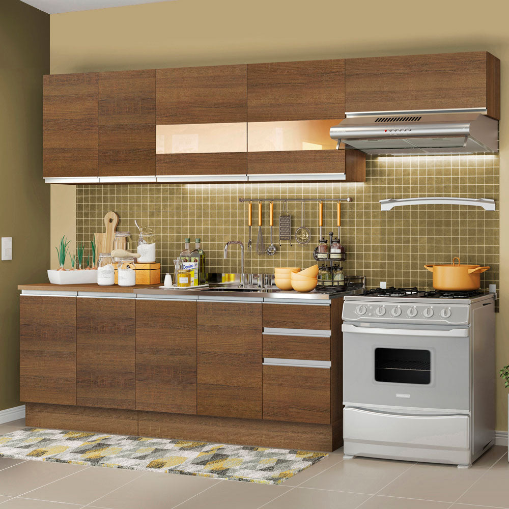 Combo completo de Cocina 280 cm 9 Puertas 3 Cajones Sin Mesada Marrón Glamy Madesa