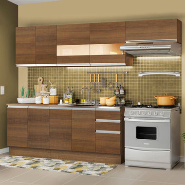 Combo completo de Cocina 280 cm 9 Puertas 3 Cajones Sin Mesada Marrón Glamy Madesa