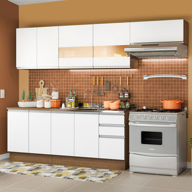 Combo completo de Cocina 280 cm 9 Puertas 3 Cajones Sin Mesada Marrón/Blanco Glamy Madesa