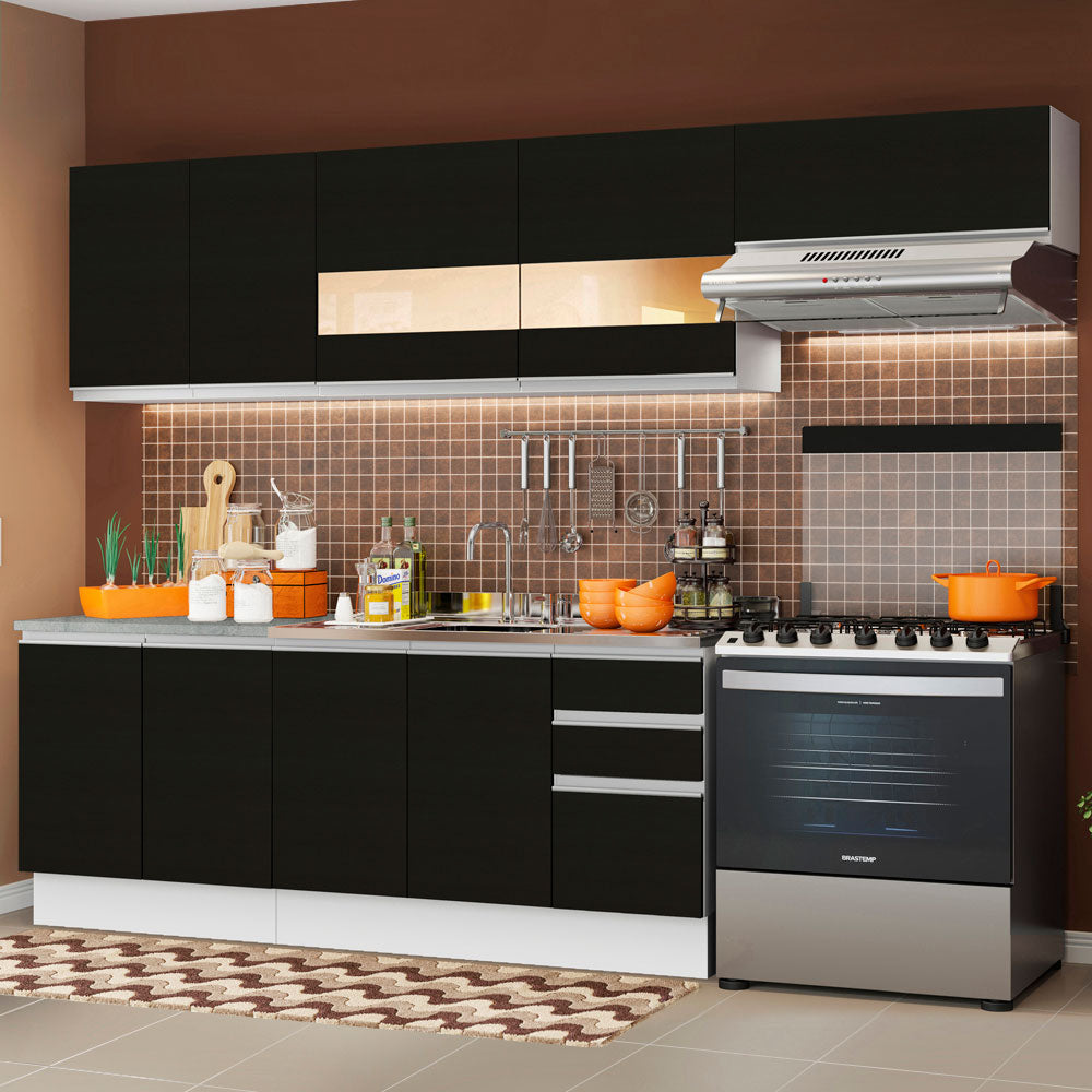 Combo completo de Cocina Madesa Glamy 280cm Blanco/Negro