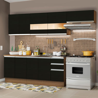 Combo completo de Cocina 280 cm 9 Puertas 3 Cajones Sin Mesada Marrón/Negro Glamy Madesa