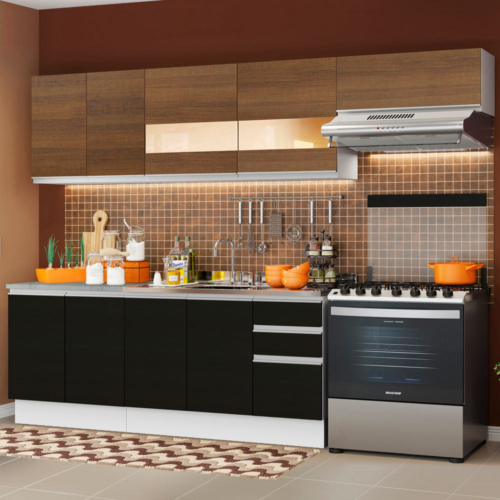 Combo completo de Cocina Madesa Glamy 280cm Blanco/Negro/Marrón