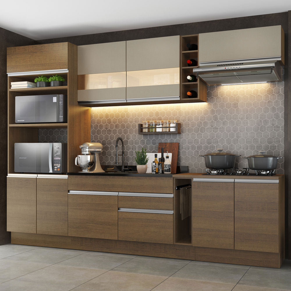Combo completo de Cocina Madesa Glamy 290cm Marrón/Marrón/Crema