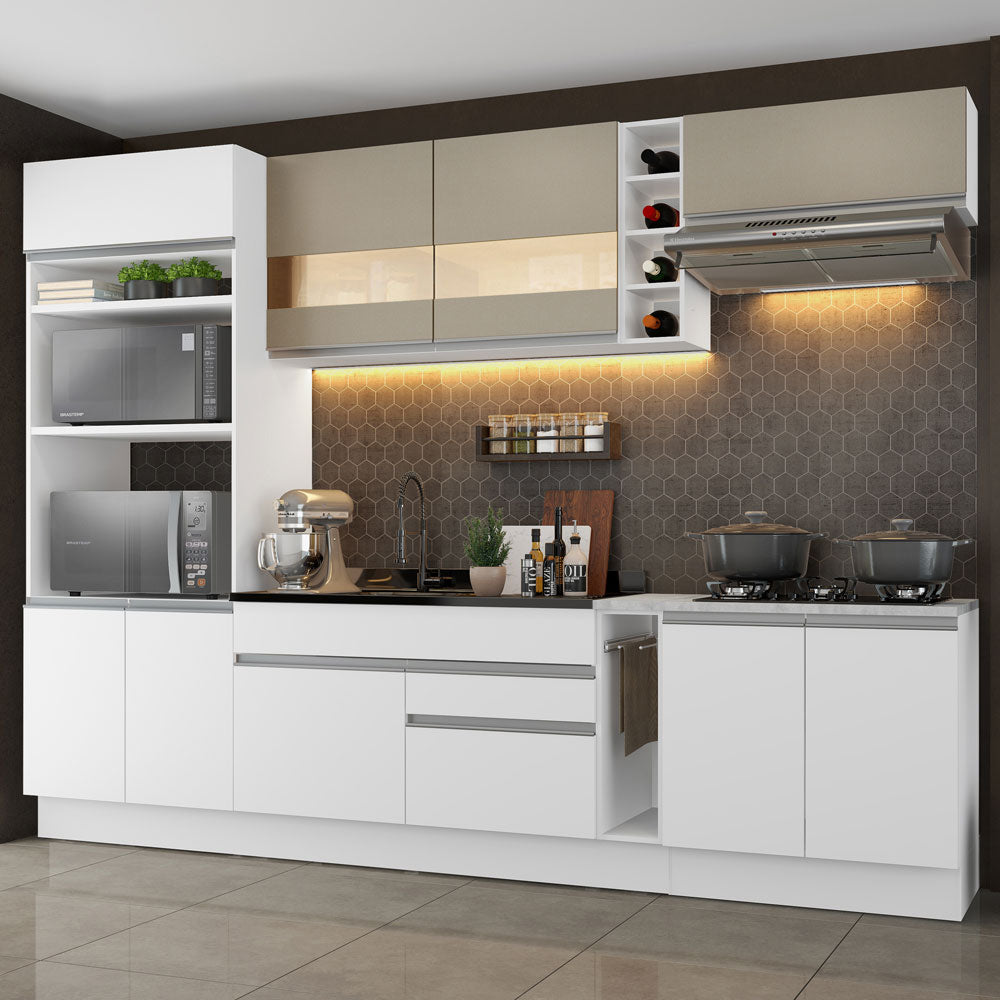 Combo completo de Cocina Madesa Glamy 290cm Blanco/Blanco/Crema