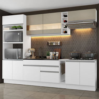 Combo completo de Cocina 290 cm 9 Puertas 2 Cajones Sin Mesada Blanco/Crema Glamy Madesa