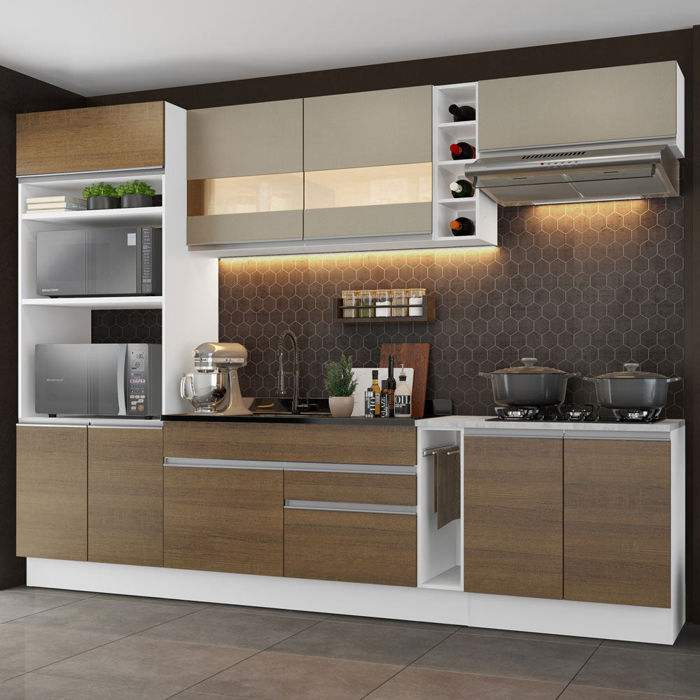 Combo completo de Cocina Madesa Glamy 290cm Blanco/Marrón/Crema