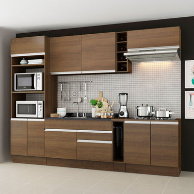 Combo completo de Cocina 290 cm 9 Puertas 2 Cajones Sin Mesada Marrón Glamy Madesa