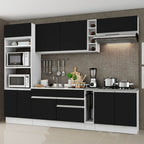 Combo completo de Cocina 290 cm 9 Puertas 2 Cajones Sin Mesada Blanco/Negro Glamy Madesa