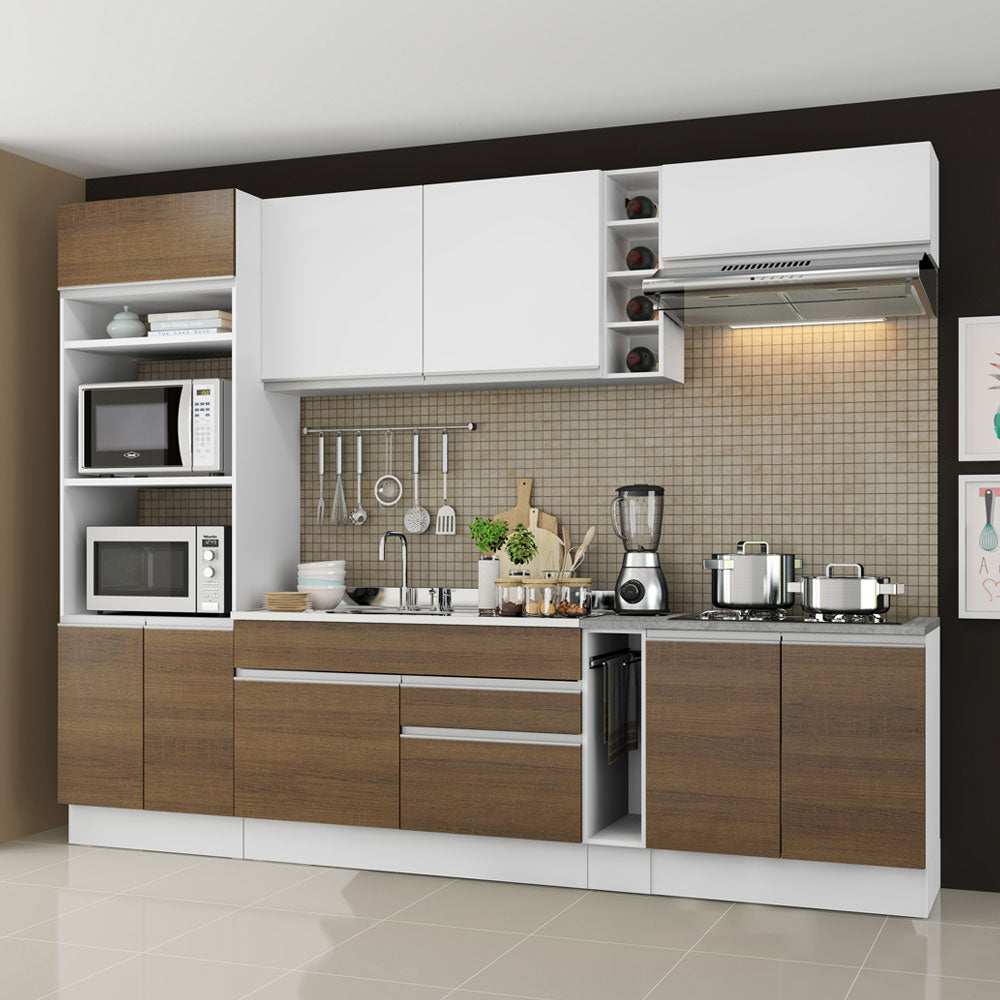 Combo completo de Cocina Madesa Glamy 290cm Blanco/Marrón/Blanco