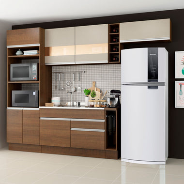 Combo completo de Cocina 290 cm 7 Puertas 2 Cajones Sin Mesada Marrón/Crema Glamy Madesa