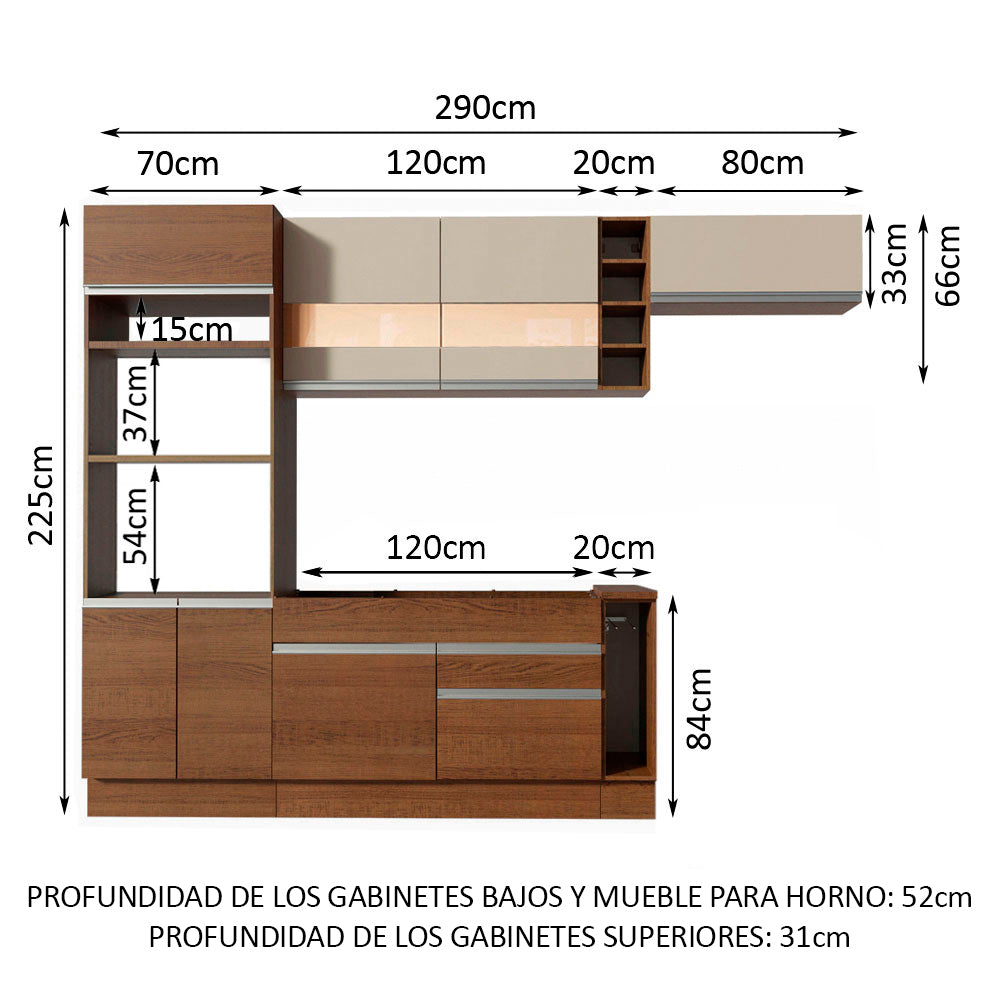 Combo completo de Cocina Madesa Glamy 290cm Marrón/Marrón/Crema 13