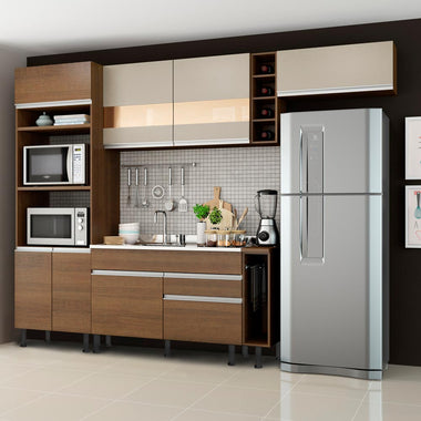 Combo completo de Cocina 290 cm 7 Puertas 2 Cajones Sin Mesada Marrón/Crema Glamy Madesa