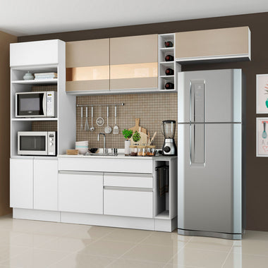 Combo completo de Cocina 290 cm 7 Puertas 2 Cajones Sin Mesada Blanco/Crema Glamy Madesa