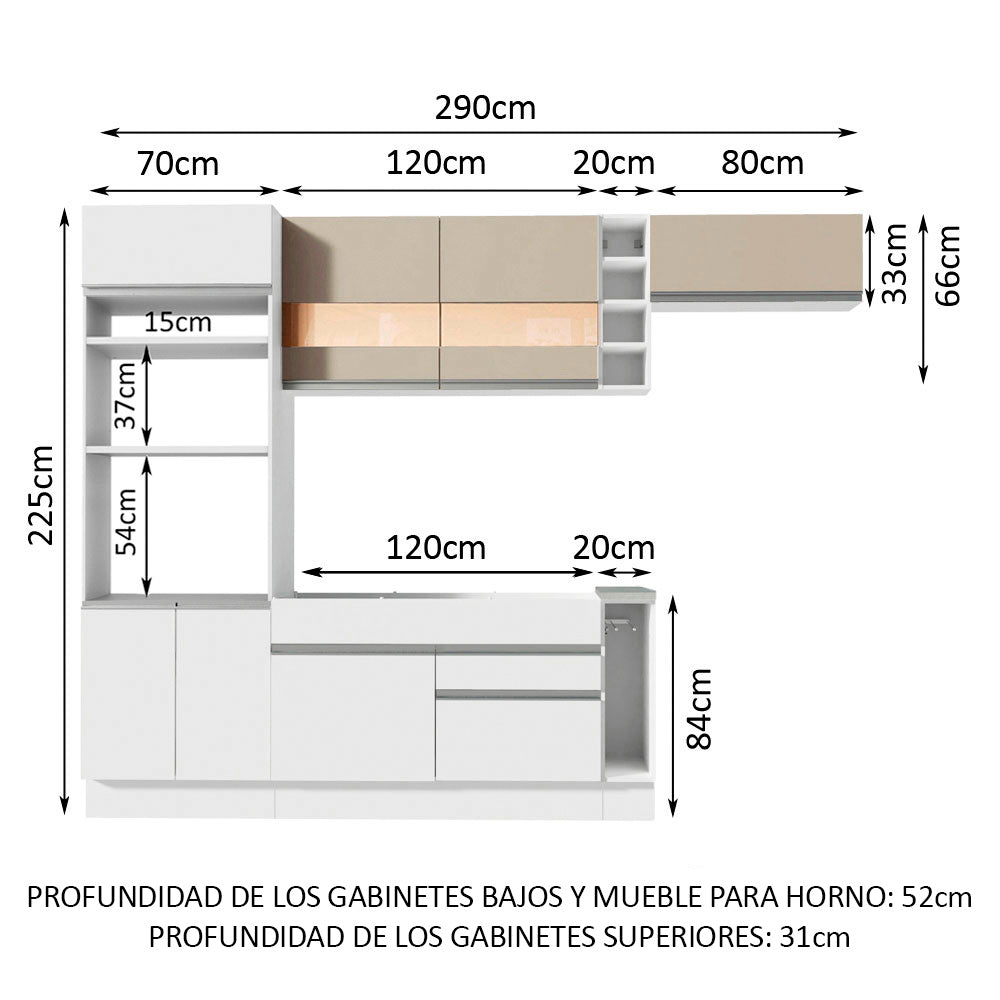 Combo completo de Cocina Madesa Glamy 290cm Blanco/Blanco/Crema 13