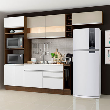Combo completo de Cocina 290 cm 7 Puertas 2 Cajones Sin Mesada Blanco/Crema Glamy Madesa