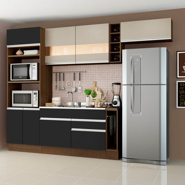 Combo completo de Cocina 290 cm 7 Puertas 2 Cajones Sin Mesada Marrón/Negro/Crema Glamy Madesa