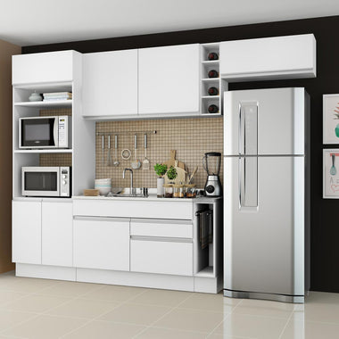 Combo completo de Cocina 290 cm 7 Puertas 2 Cajones Sin Mesada Blanco Glamy Madesa