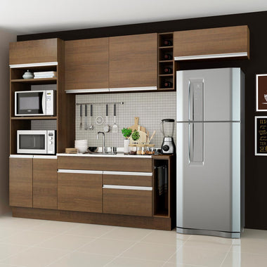 Combo completo de Cocina 290 cm 7 Puertas 2 Cajones Sin Mesada Marrón Glamy Madesa