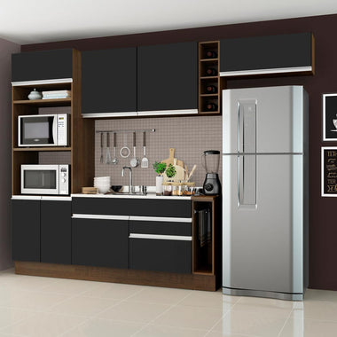 Combo completo de Cocina 290 cm 7 Puertas 2 Cajones Sin Mesada Marrón/Negro Glamy Madesa