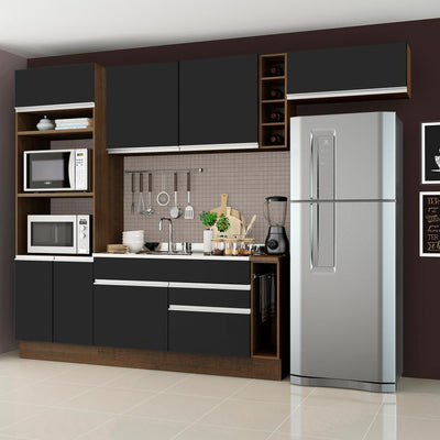 Combo completo de Cocina 290 cm 7 Puertas 2 Cajones Sin Mesada Marrón/Negro Glamy Madesa