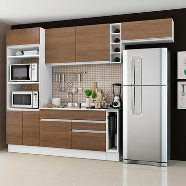Combo completo de Cocina 290 cm 7 Puertas 2 Cajones Sin Mesada Blanco/Marrón Glamy Madesa