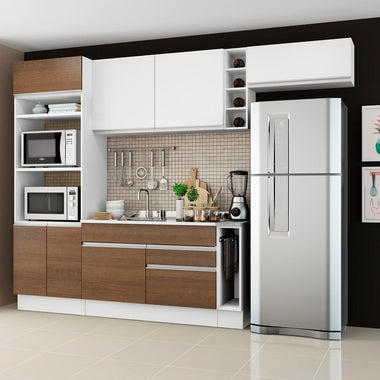 Combo completo de Cocina 290 cm 7 Puertas 2 Cajones Sin Mesada Blanco/Marrón Glamy Madesa