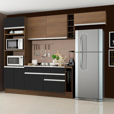 Combo completo de Cocina 290 cm 7 Puertas 2 Cajones Sin Mesada Marrón/Negro Glamy Madesa