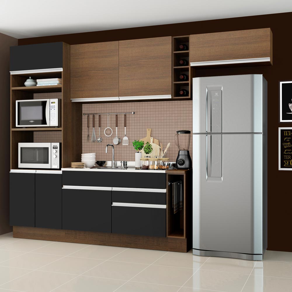 Combo completo de Cocina Madesa Glamy 290cm Marrón/Negro/Marrón 04